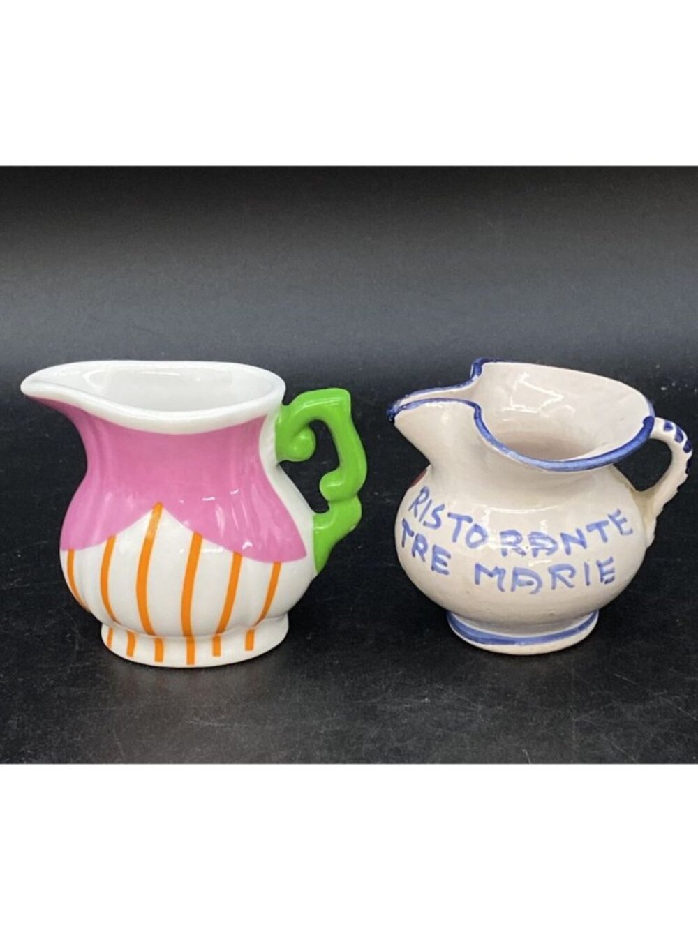 Italian Tre Marie Pottery Pitcher & Retro Green Pink Miniature Lot 2